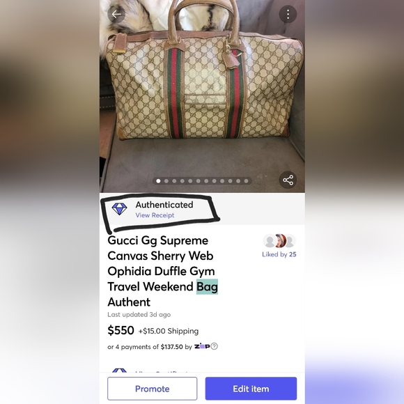 Gucci Gg Supreme Canvas Sherry Web Ophidia Duffle Gym Travel Weekend Bag Authent - Picture 3 of 15